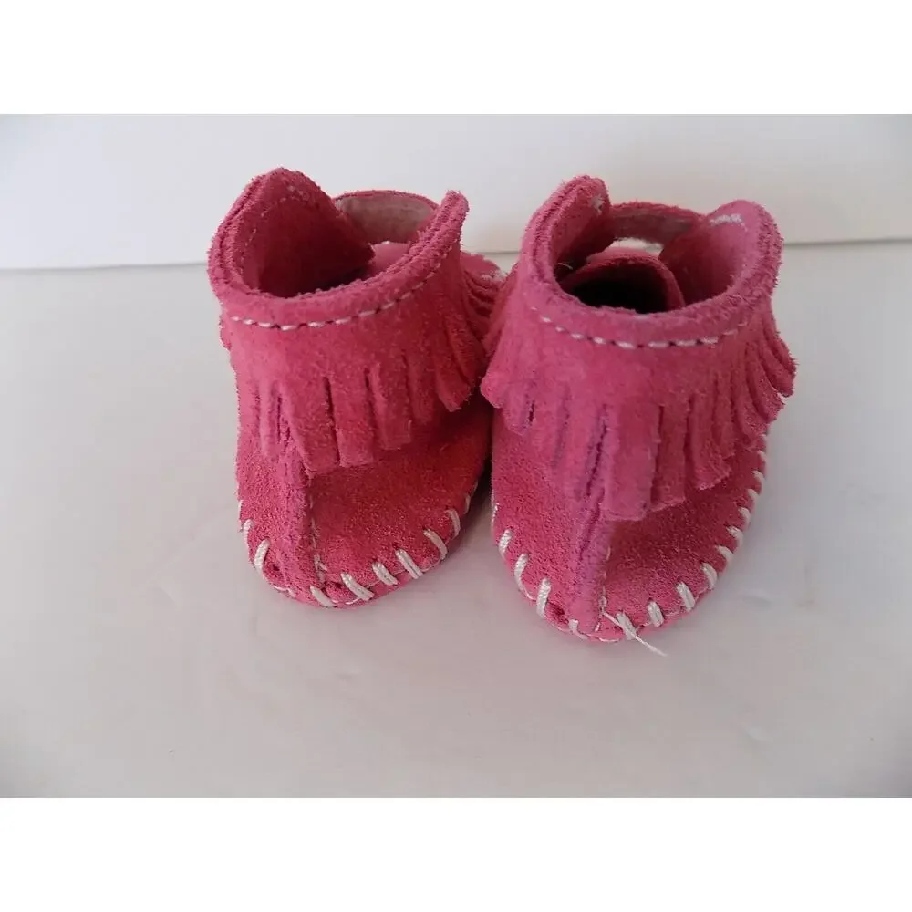 Minnetonka pink suede infant toddler baby moccasins shoes size 1